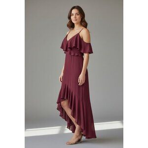 NEW Lulus Burgundy Maxi Dress S Off Shoulder Asymmetrica Formal Evening Gown